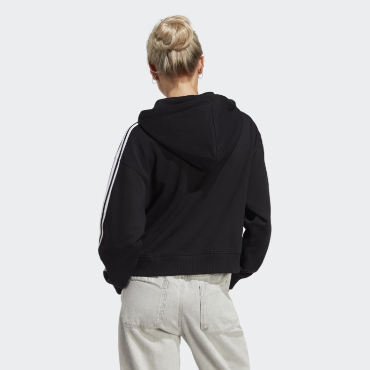 Essentials 3 Stripes French Terry Bomber Com Capuz E Zíper Completo Preto Adidas