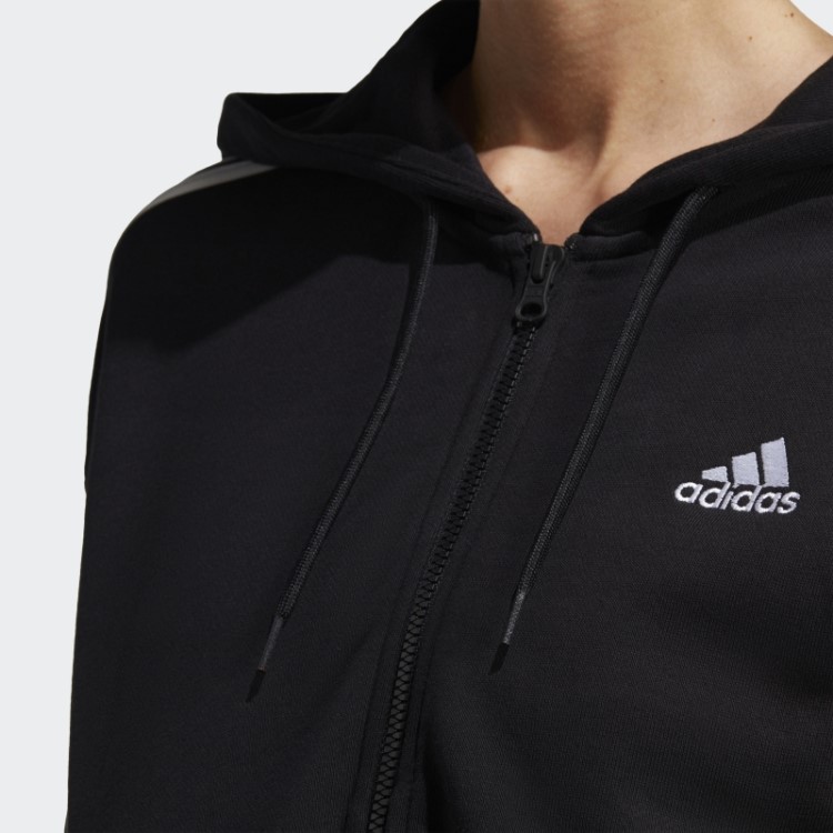 Essentials 3 Stripes French Terry Bomber Com Capuz E Zíper Completo Preto Adidas