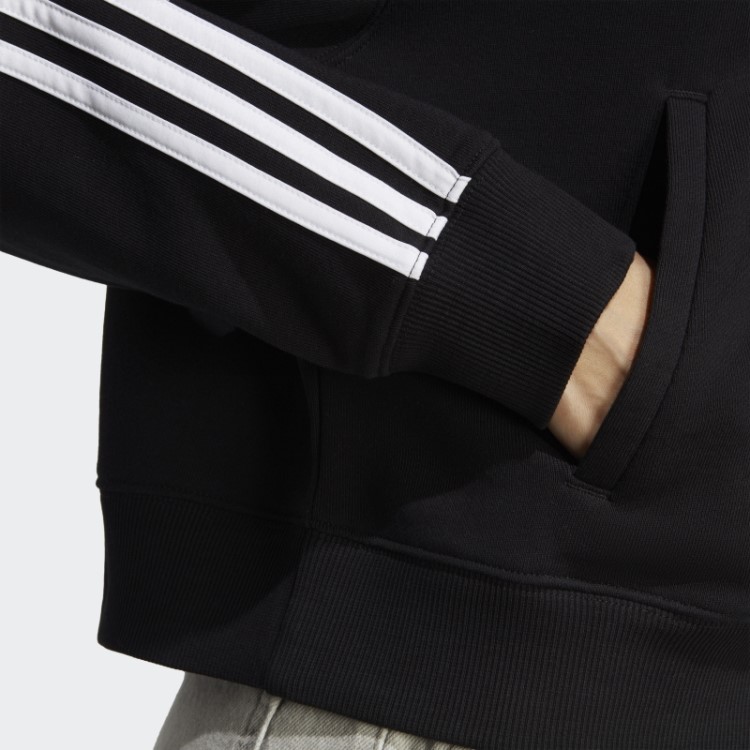 Essentials 3 Stripes French Terry Bomber Com Capuz E Zíper Completo Preto Adidas