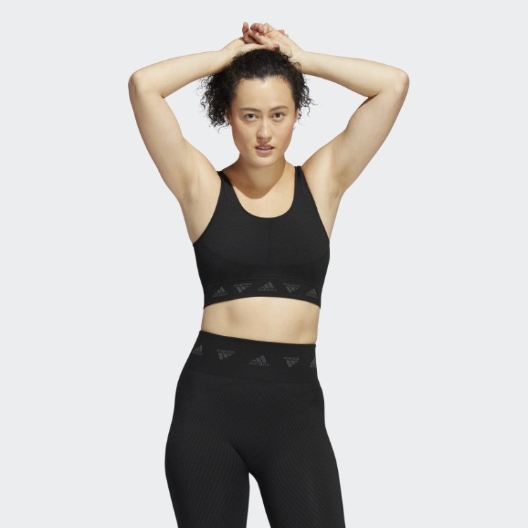 Sutiã Preto Fashion Adidas Aeroknit Com Suporte Leve