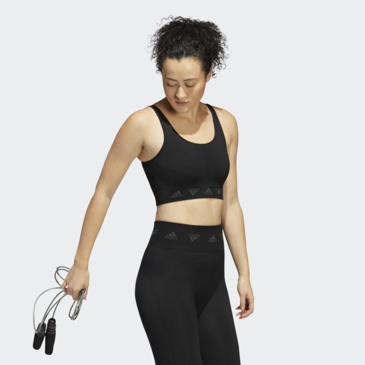 Sutiã Preto Fashion Adidas Aeroknit Com Suporte Leve
