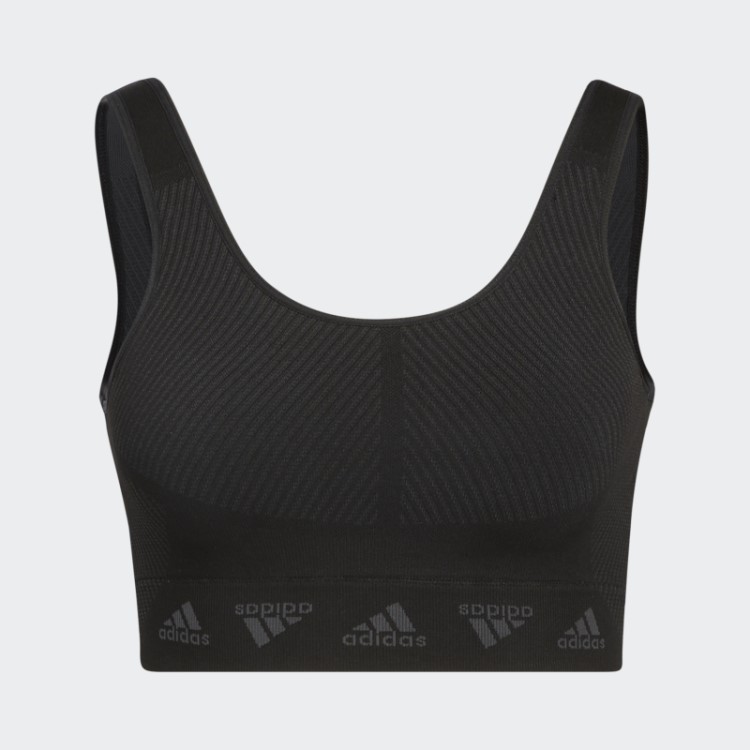 Sutiã Preto Fashion Adidas Aeroknit Com Suporte Leve