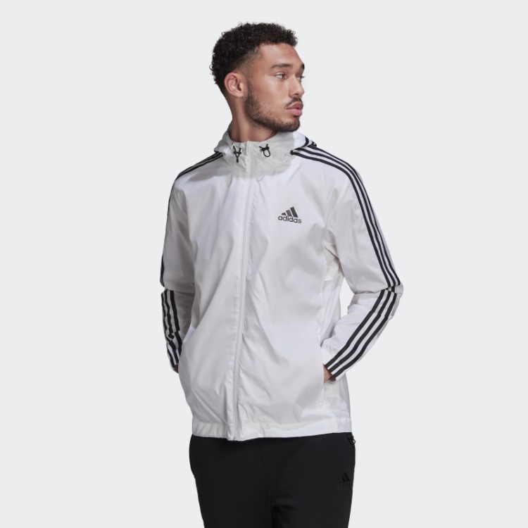 Jaqueta Corta Vento Com As Três Listras Adidas White Essentials