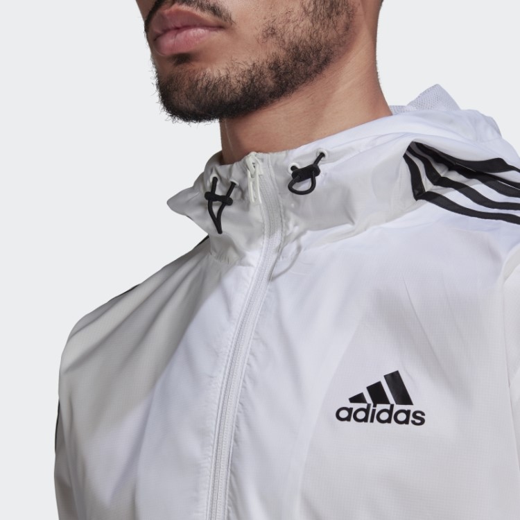 Jaqueta Corta Vento Com As Três Listras Adidas White Essentials