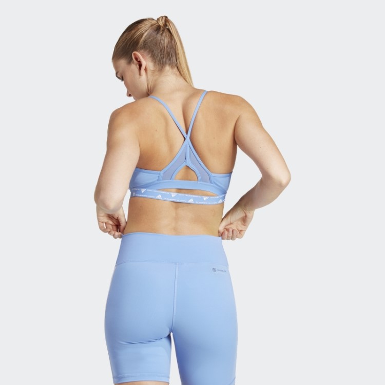 Sutiã Azul Adidas Aeroreact Training Light-support Com As Três Listras