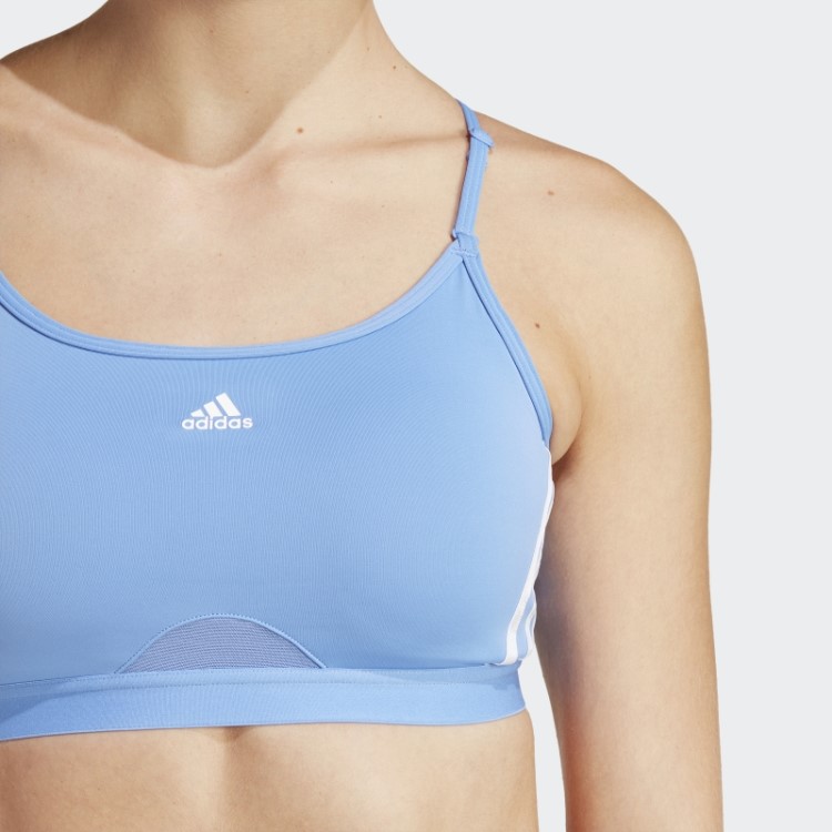 Sutiã Azul Adidas Aeroreact Training Light-support Com As Três Listras