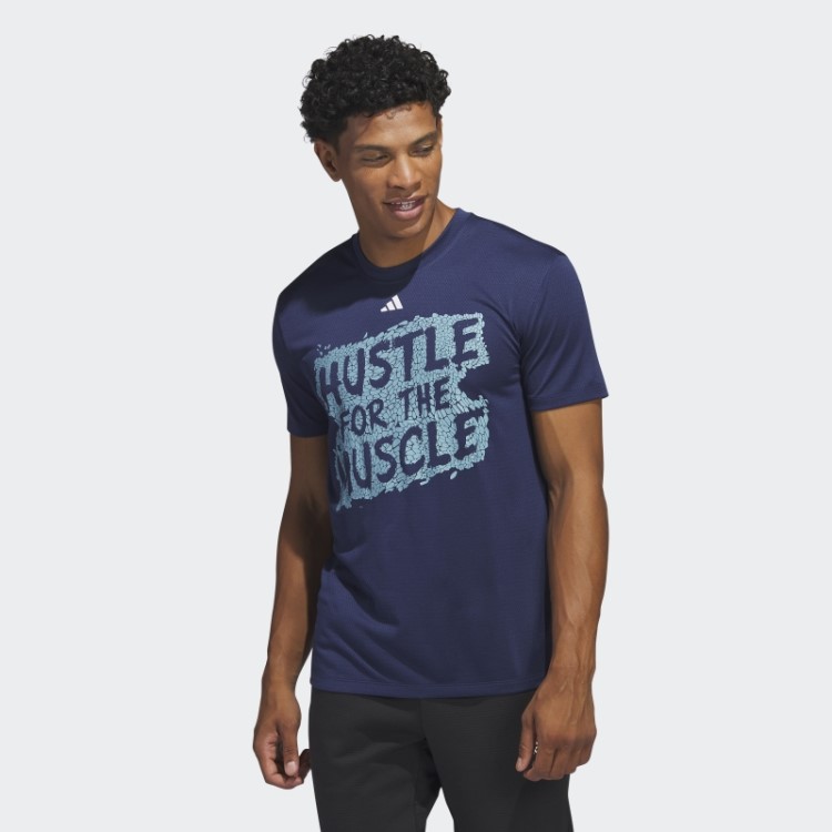 Camiseta Azul Escuro Adidas Hustle For The Muscle Aeroready Manga Curta Para Treino