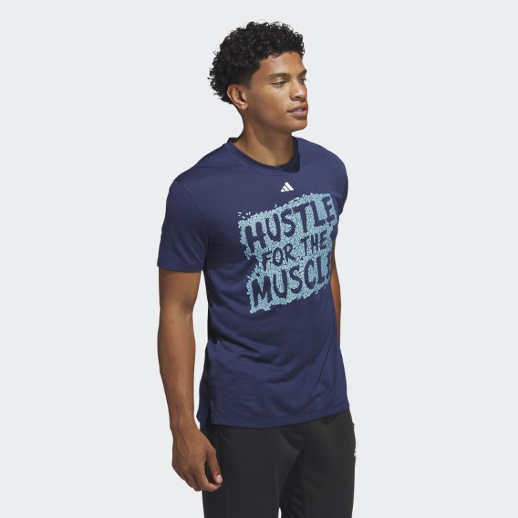Camiseta Azul Escuro Adidas Hustle For The Muscle Aeroready Manga Curta Para Treino