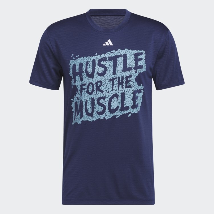 Camiseta Azul Escuro Adidas Hustle For The Muscle Aeroready Manga Curta Para Treino