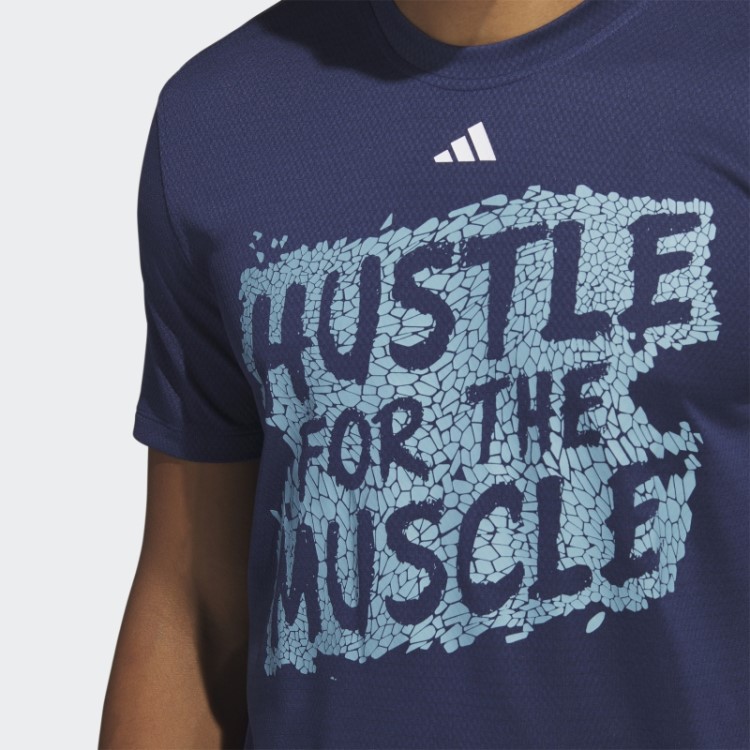 Camiseta Azul Escuro Adidas Hustle For The Muscle Aeroready Manga Curta Para Treino