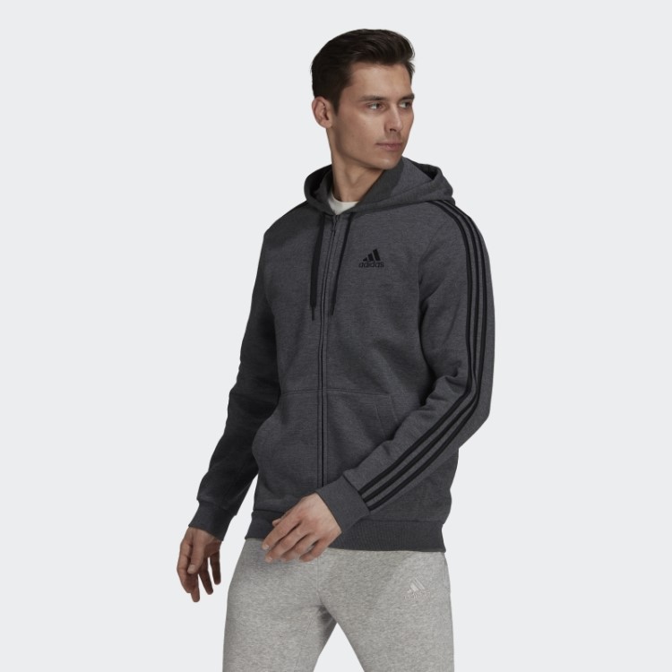 Essentials Moletom Com Capuz E Zíper Nas Três Listras Adidas Cinza Escuro Urze