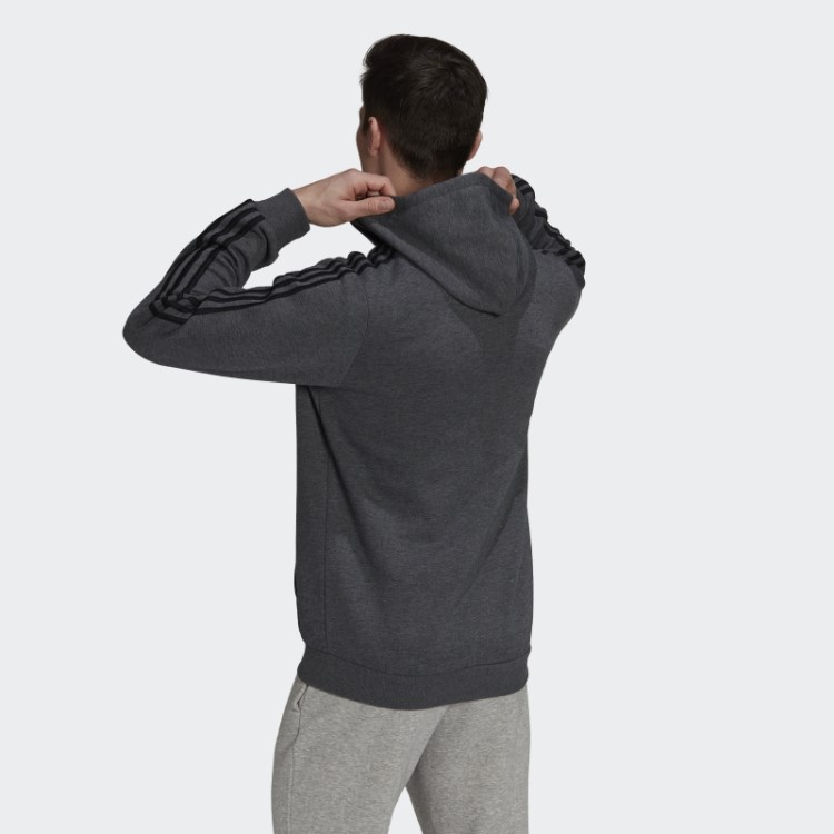Essentials Moletom Com Capuz E Zíper Nas Três Listras Adidas Cinza Escuro Urze