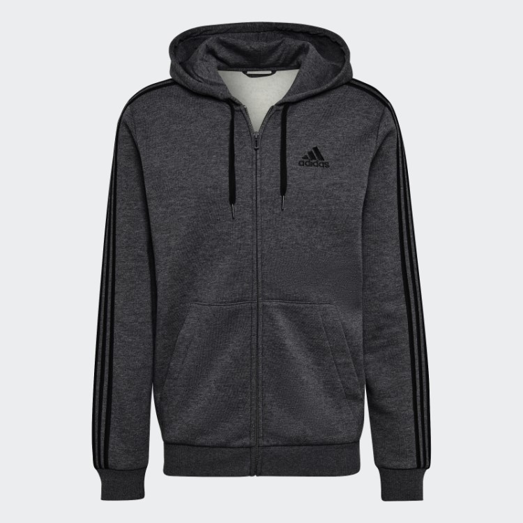 Essentials Moletom Com Capuz E Zíper Nas Três Listras Adidas Cinza Escuro Urze