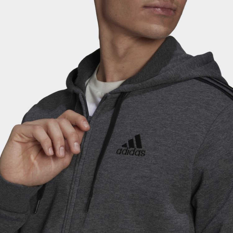 Essentials Moletom Com Capuz E Zíper Nas Três Listras Adidas Cinza Escuro Urze
