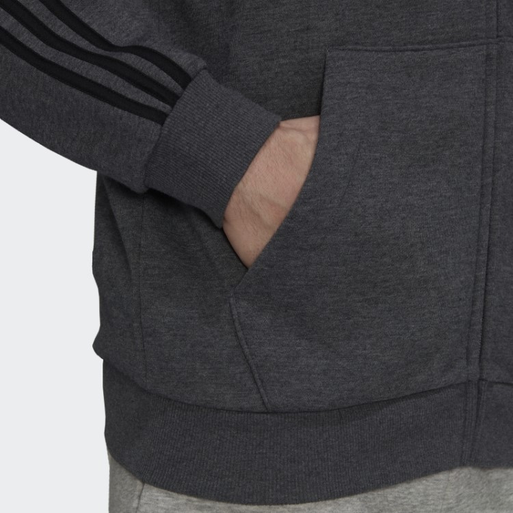 Moletom Com Capuz E Zíper Completo Adidas Cinza Escuro Urze Essencial Com As Três Listras