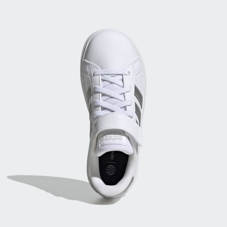Adidas Grand Court Sapatos Elásticos De Renda E Tira Superior Prateados