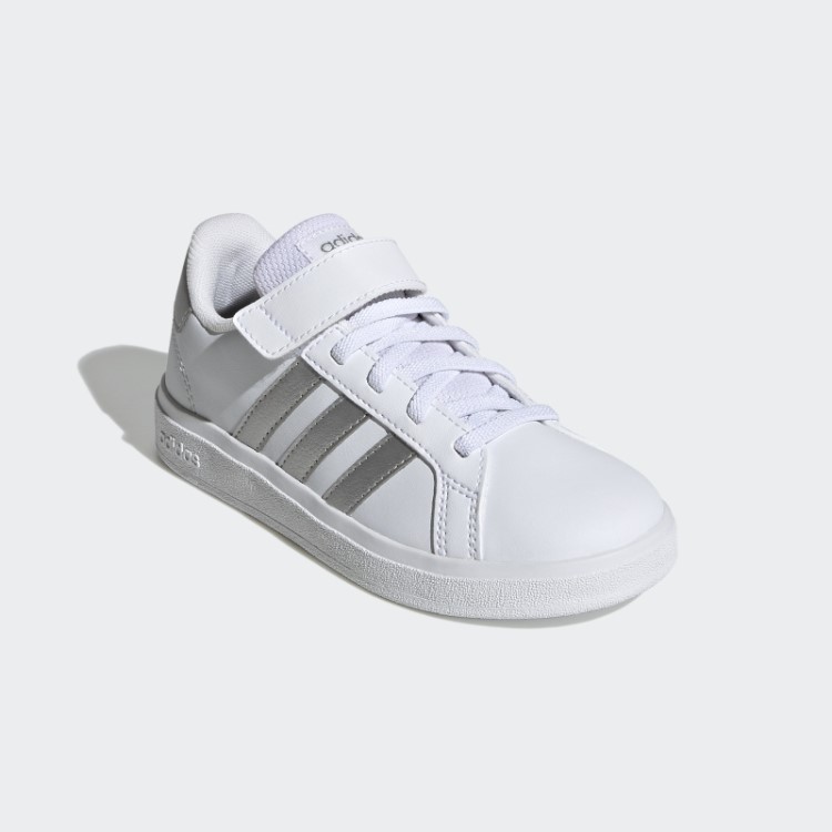 Adidas Grand Court Sapatos Elásticos De Renda E Tira Superior Prateados