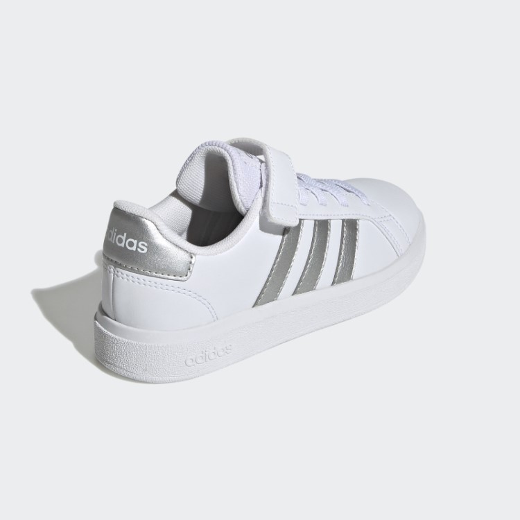 Adidas Grand Court Sapatos Elásticos De Renda E Tira Superior Prateados