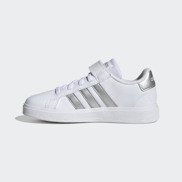 Adidas Grand Court Sapatos Elásticos De Renda E Tira Superior Prateados