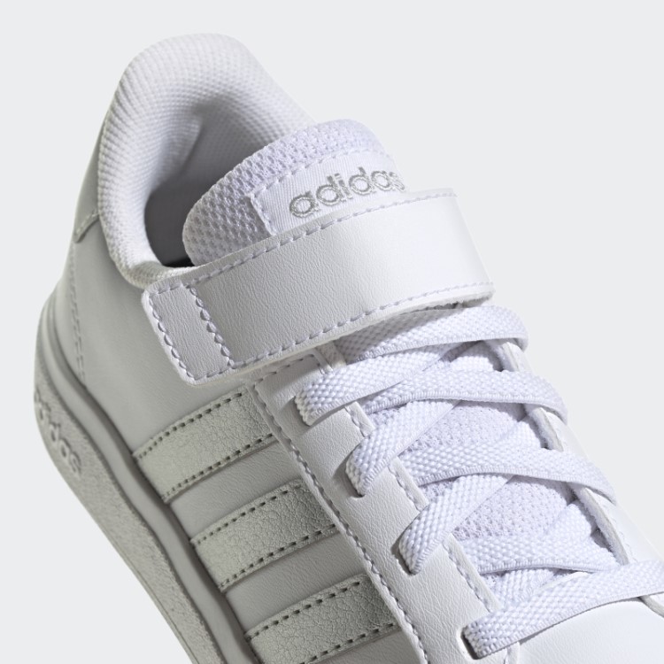 Adidas Grand Court Sapatos Elásticos De Renda E Tira Superior Prateados
