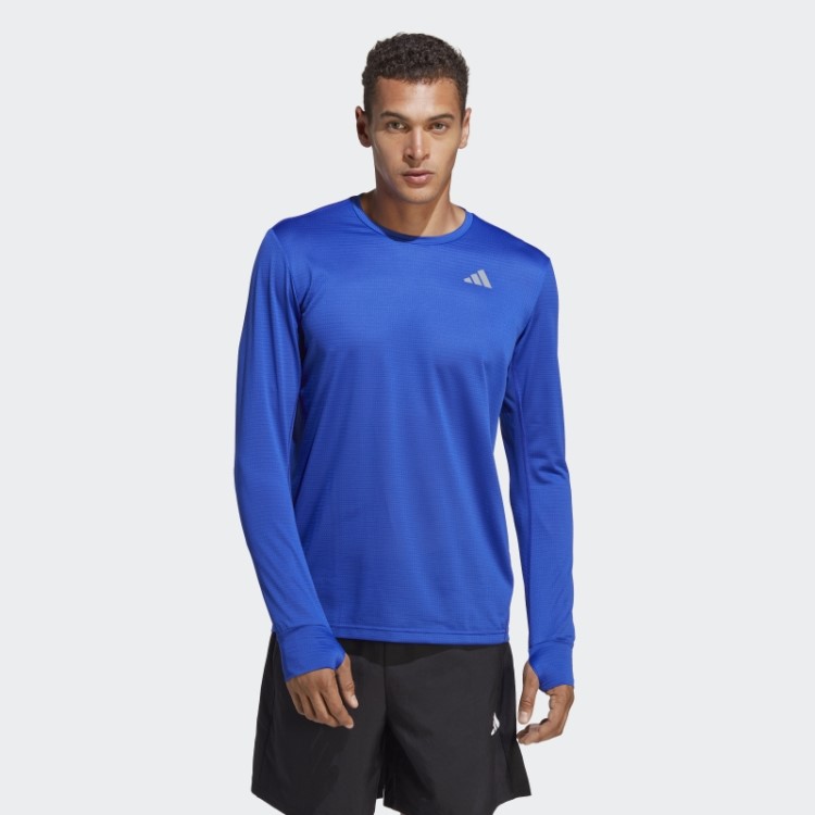Possui O Top De Manga Comprida Azul Adidas The Run