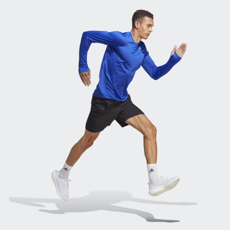 Possui O Top De Manga Comprida Azul Adidas The Run