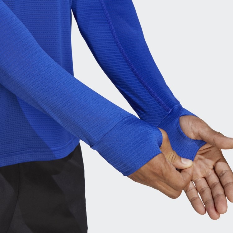 Possui O Top De Manga Comprida Azul Adidas The Run