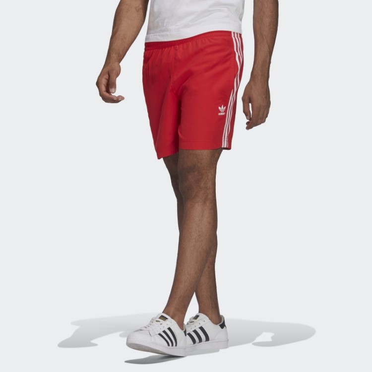 Calção De Banho Adidas Adicolor Classics Com As 3 Riscas Vermelho