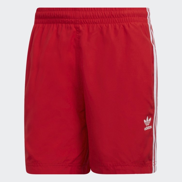 Calção De Banho Adidas Adicolor Classics Com As 3 Riscas Vermelho