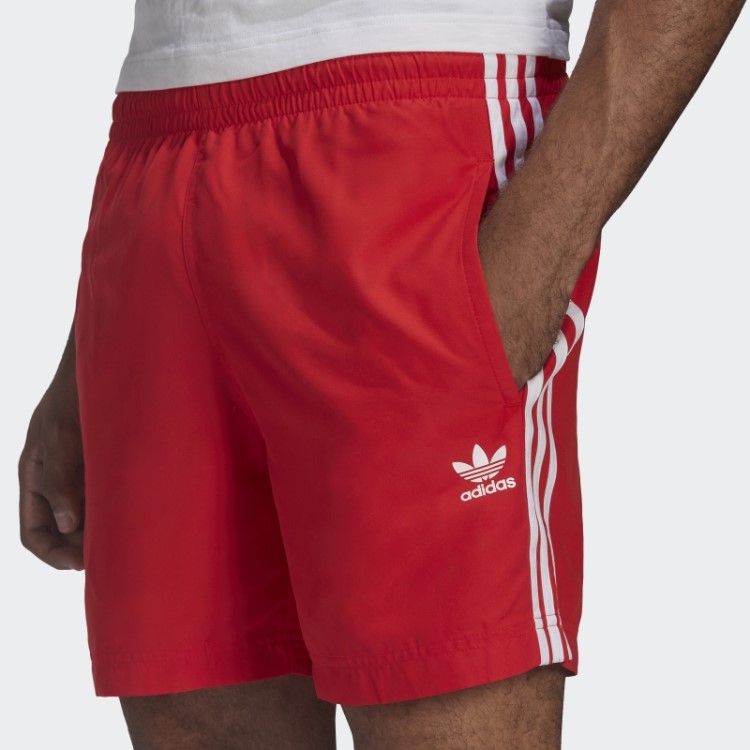 Calção De Banho Adidas Adicolor Classics Com As 3 Riscas Vermelho