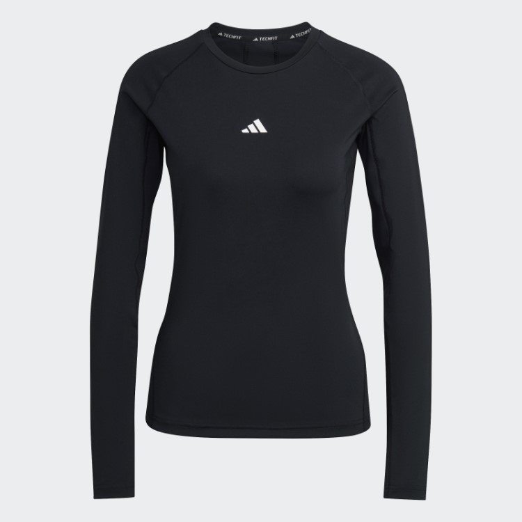 Top Preto Adidas Techfit Manga Longa