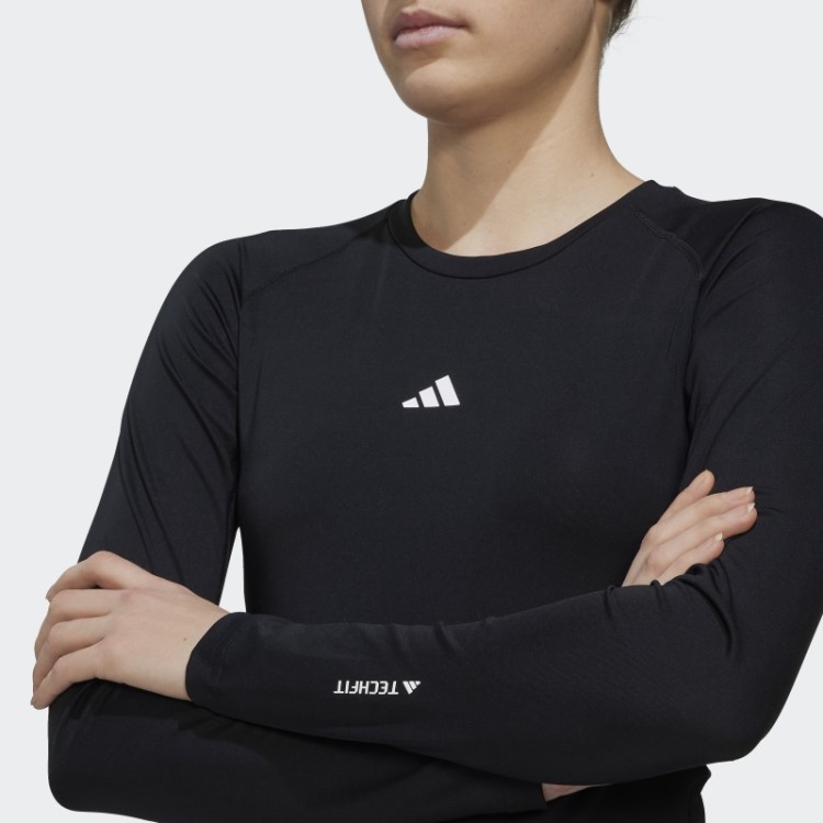 Top Preto Adidas Techfit Manga Longa