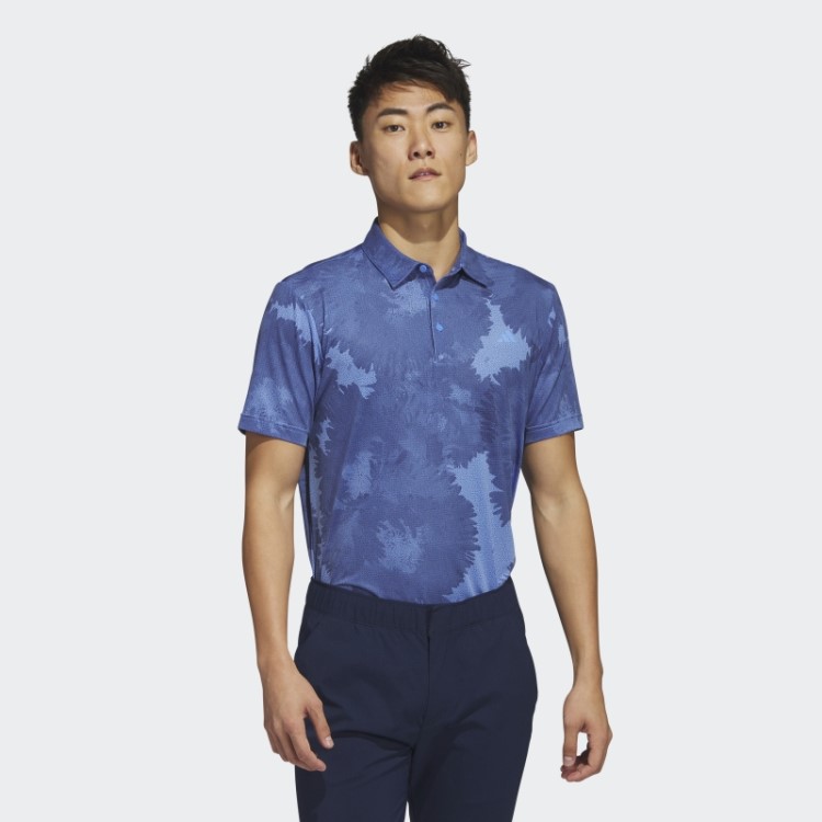 Camisa Polo De Golfe Azul Adidas Com Malha De Flores