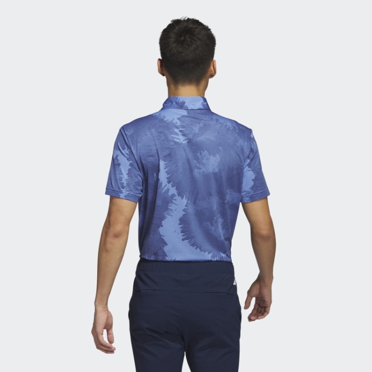 Camisa Polo De Golfe Azul Adidas Com Malha De Flores