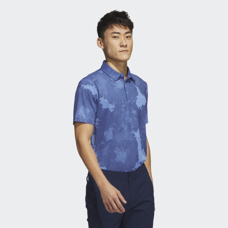 Camisa Polo De Golfe Azul Adidas Com Malha De Flores