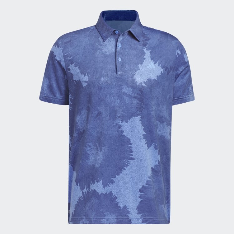 Camisa Polo De Golfe Azul Adidas Com Malha De Flores