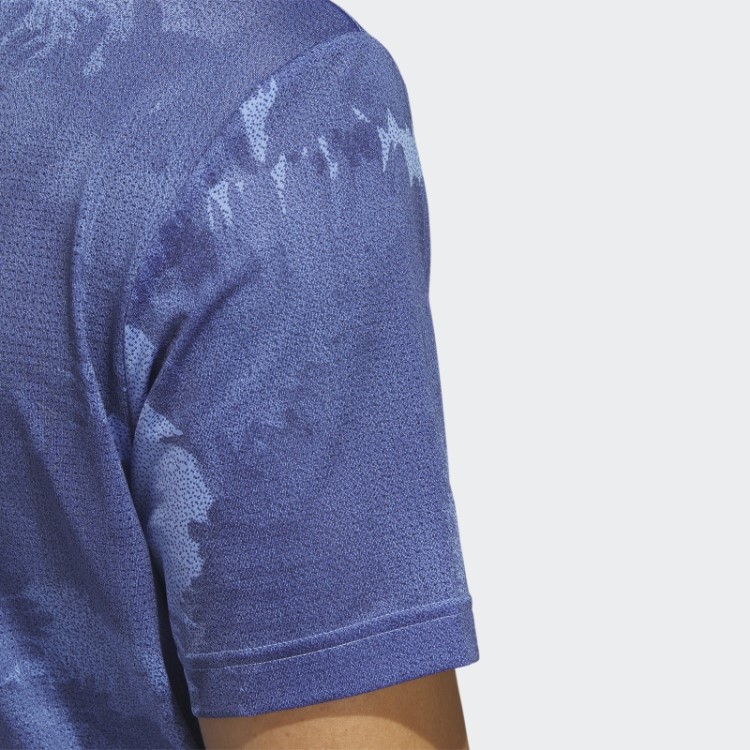 Camisa Polo De Golfe Azul Adidas Com Malha De Flores