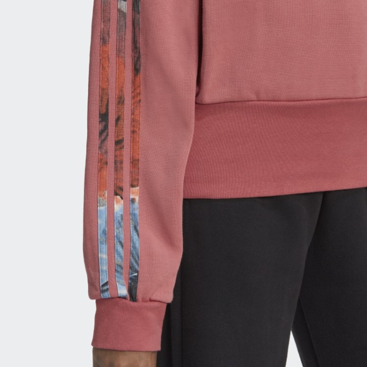 Moletom Vermelho Floral Com 3 Listras Adidas