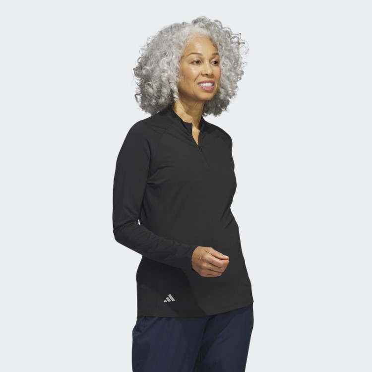 Camisa Pólo De Golfe De Manga Comprida Com Zíper Preto Adidas