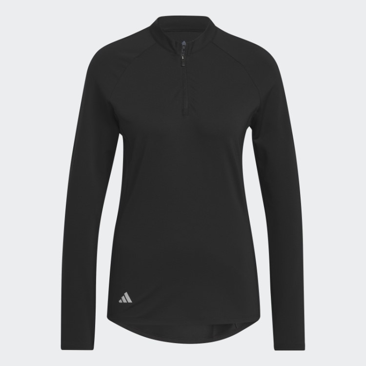 Camisa Pólo De Golfe De Manga Comprida Com Zíper Preto Adidas