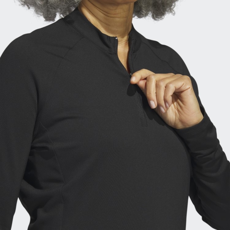 Camisa Pólo De Golfe De Manga Comprida Com Zíper Preto Adidas