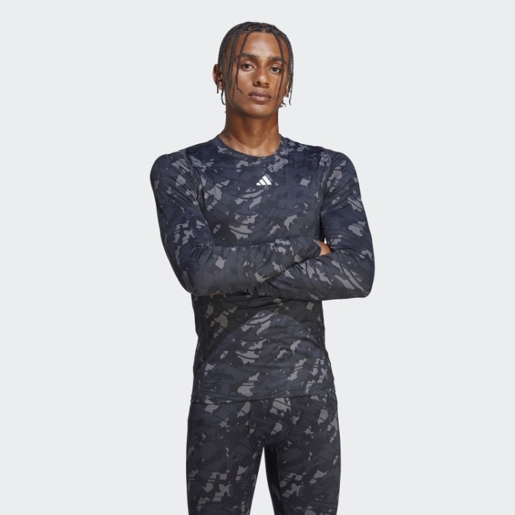 Blusa Manga Longa Para Treino Com Estampa Allover Preta Techfit Da Adidas