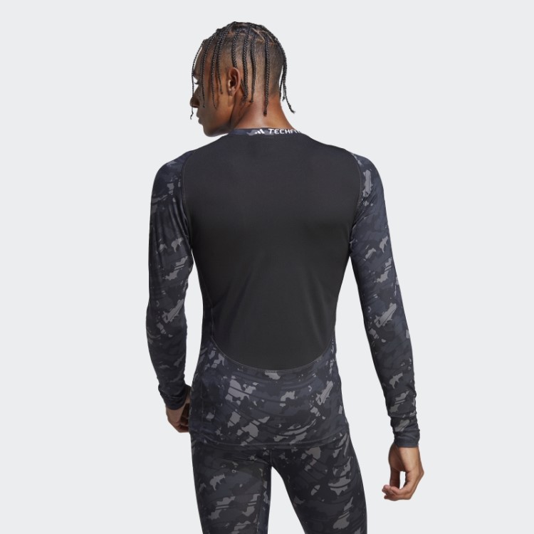 Blusa Manga Longa Para Treino Com Estampa Allover Preta Techfit Da Adidas