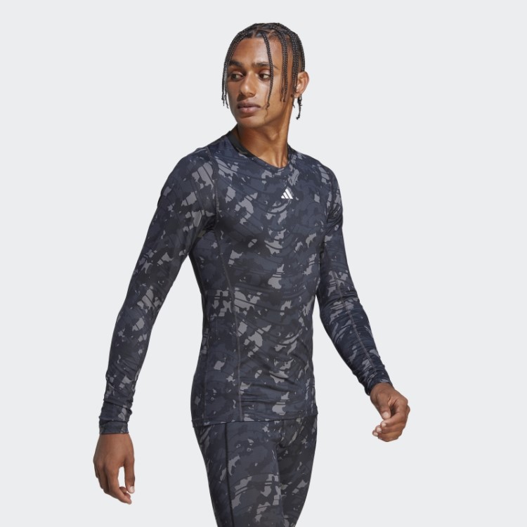 Blusa Manga Longa Para Treino Com Estampa Allover Preta Techfit Da Adidas