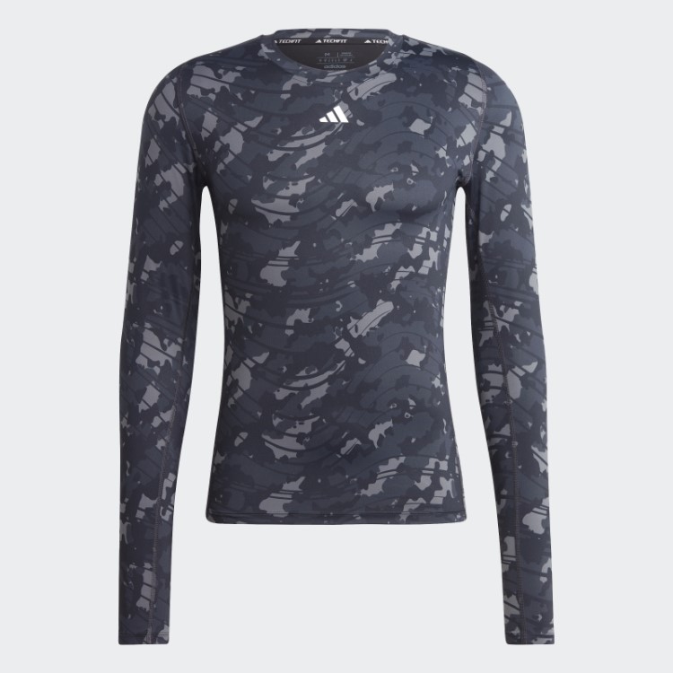 Blusa Manga Longa Para Treino Com Estampa Allover Preta Techfit Da Adidas
