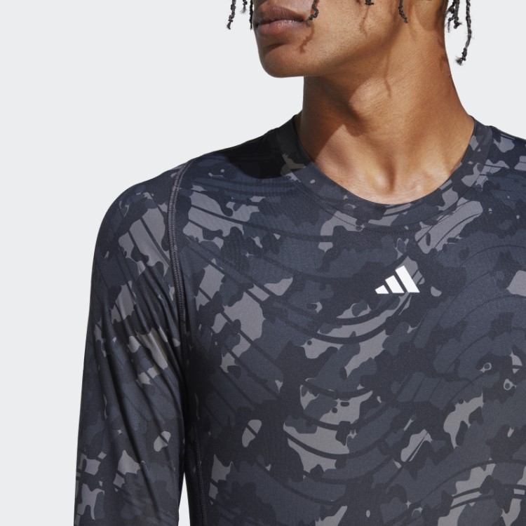Blusa Manga Longa Para Treino Com Estampa Allover Preta Techfit Da Adidas