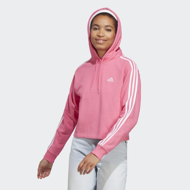 Adidas Essentials 3 Stripes French Terry Crop Hoodie Magenta