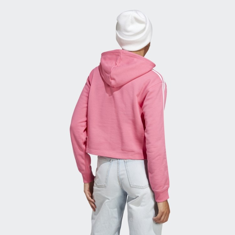 Adidas Essentials 3 Stripes French Terry Crop Hoodie Magenta