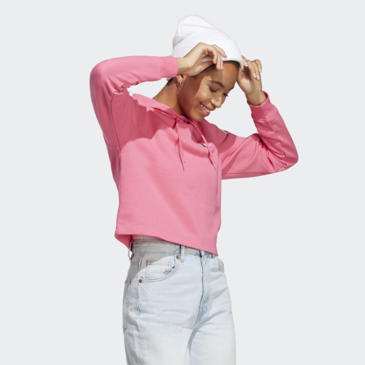 Adidas Essentials 3 Stripes French Terry Crop Hoodie Magenta