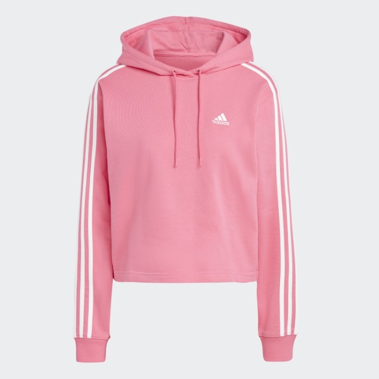 Adidas Essentials 3 Stripes French Terry Crop Hoodie Magenta